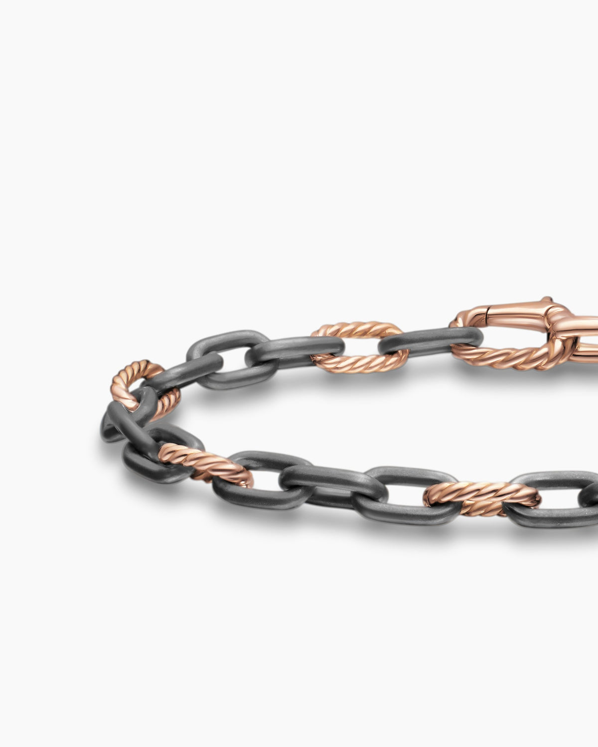 Mens DY Madison Chain Bracelet in Grey Titanium with 18K Rose Gold, 6mm