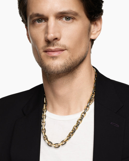 Mens Streamline Oval Link Necklace in 18K Yellow Gold, 10.8mm
