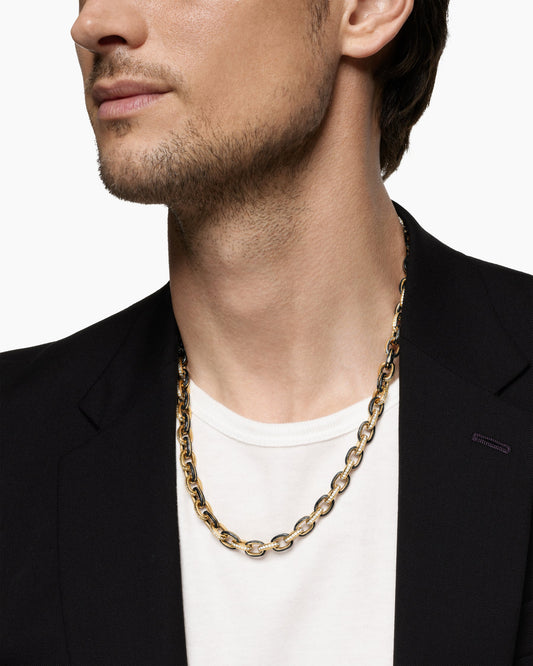 Mens Streamline Oval Link Necklace in 18K Yellow Gold, 8.5mm