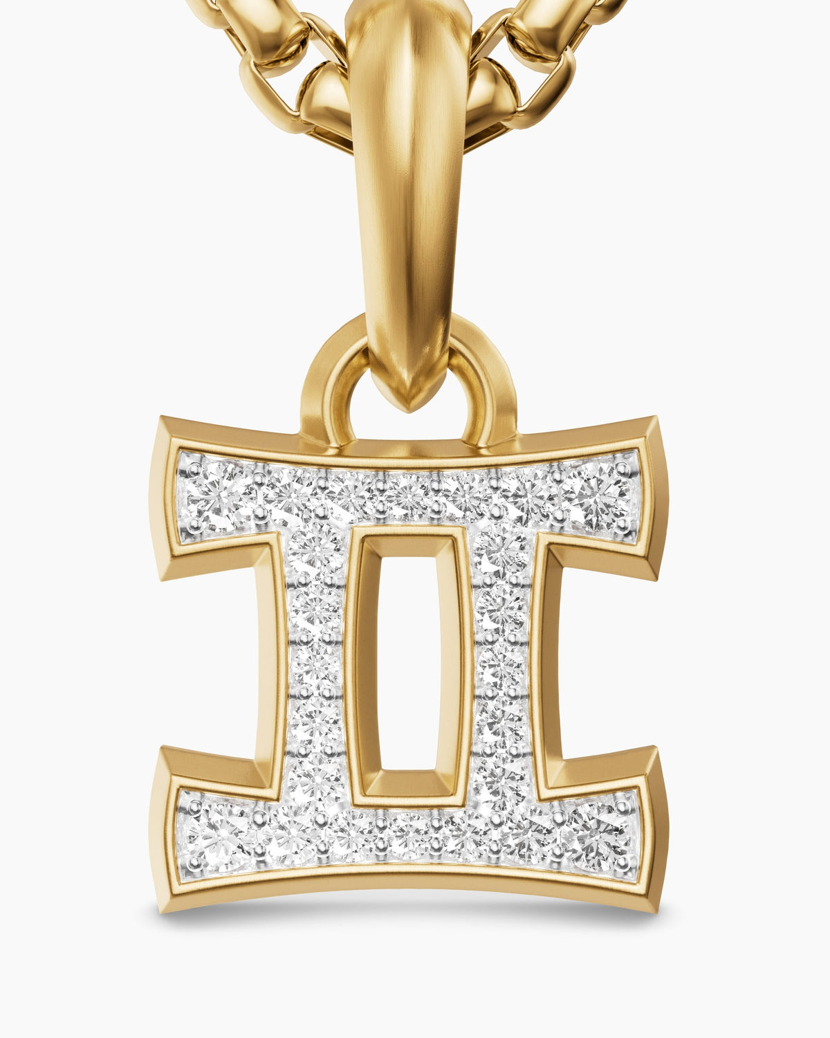 Mens Gemini Amulet in 18K Yellow Gold with Diamonds, 15.2mm