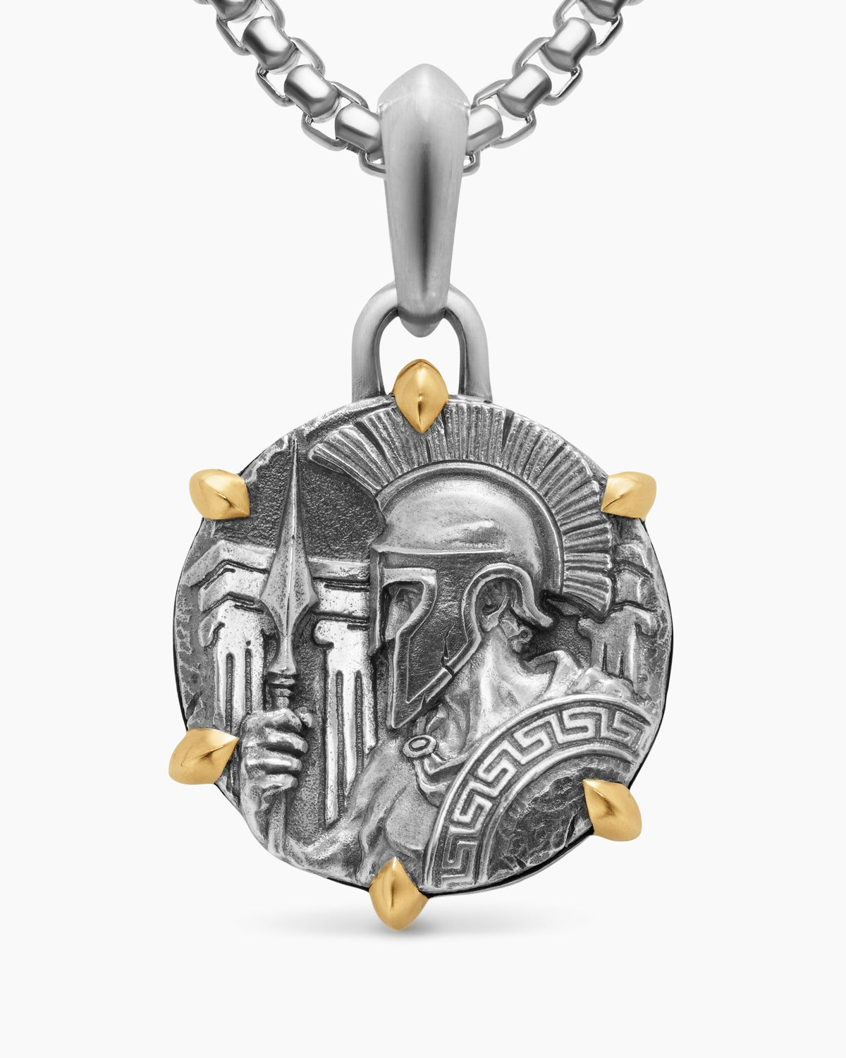 Mens Ares Amulet in Sterling Silver with 18K Yellow Gold, 26.4mm