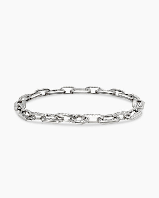 Pavé Chain Bracelet in 18K White Gold, 7mm