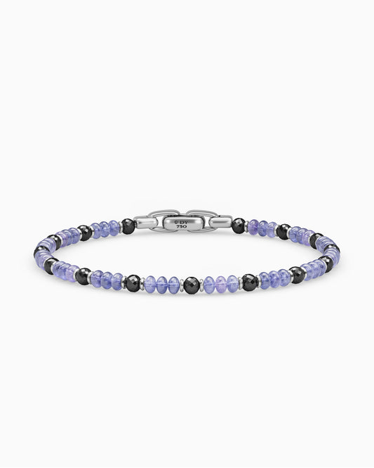 Mens Spiritual Beads Bracelet in 18K White Gold, 4mm