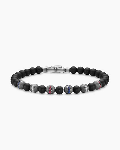 Mens Spiritual Beads Flag Bracelet in Sterling Silver, 6mm