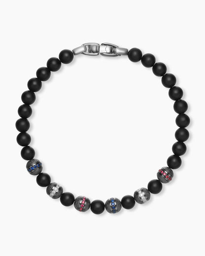 Mens Spiritual Beads Flag Bracelet in Sterling Silver, 6mm
