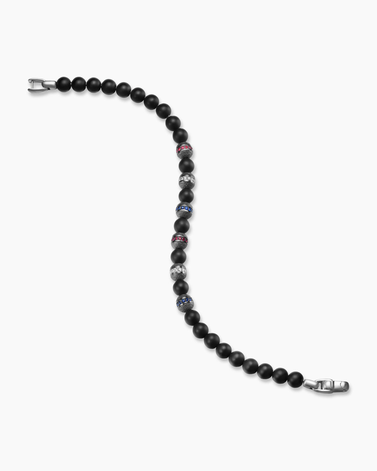 Mens Spiritual Beads Flag Bracelet in Sterling Silver, 6mm