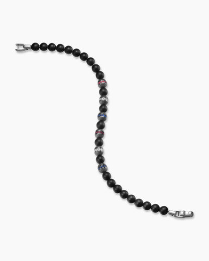 Mens Spiritual Beads Flag Bracelet in Sterling Silver, 6mm