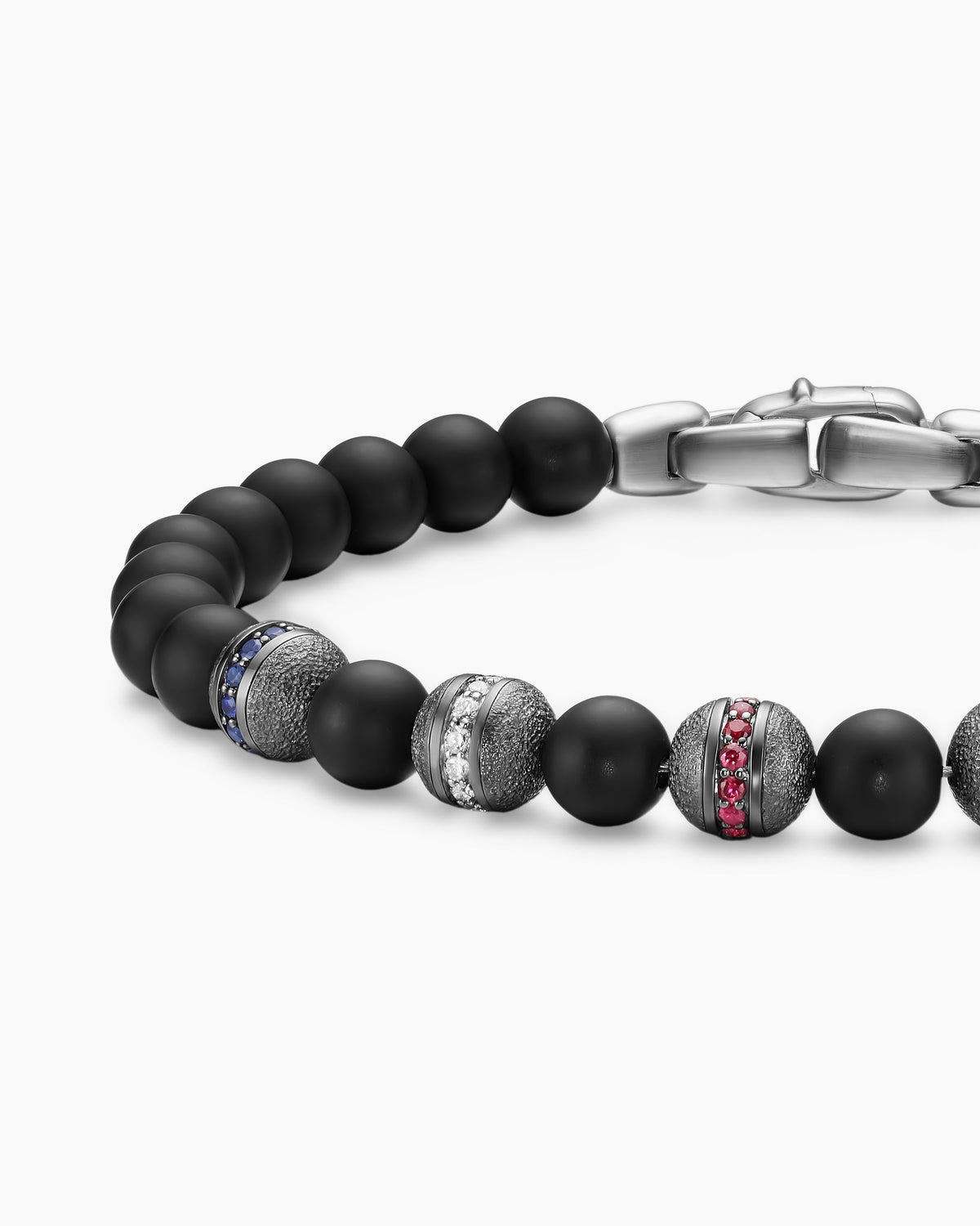 Mens Spiritual Beads Flag Bracelet in Sterling Silver, 6mm