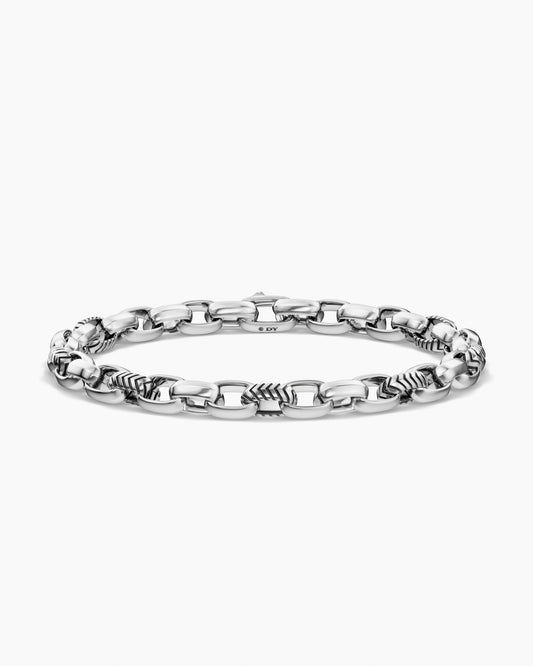Mens Chevron Oval Link Bracelet in Sterling Silver, 7mm