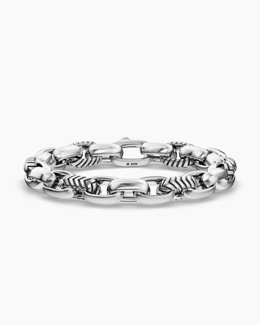 Mens Chevron Oval Link Bracelet in Sterling Silver, 10mm