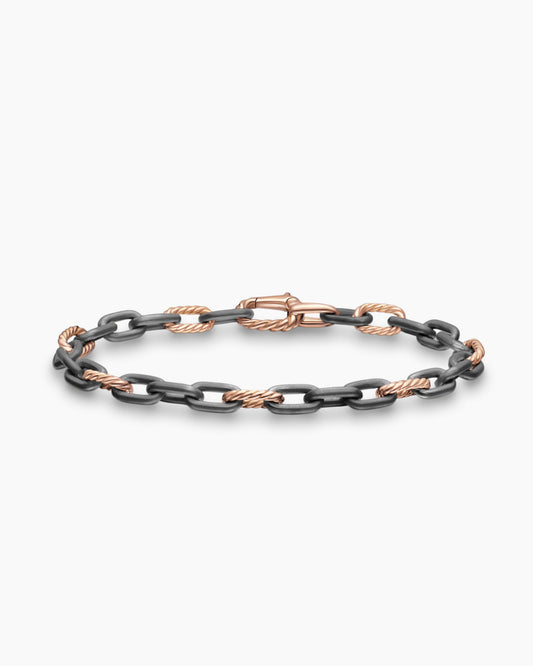 Mens DY Madison Chain Bracelet in Grey Titanium with 18K Rose Gold, 6mm