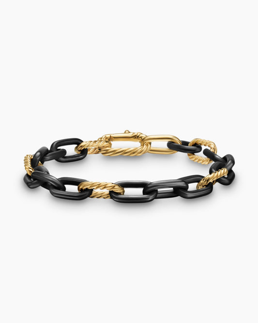 Mens DY Madison Chain Bracelet in Black Titanium with 18K Yellow Gold, 8.5mm