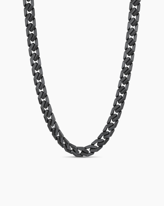 Men's Curb Chain Angular Link Necklace in Black Titanium, 11mm