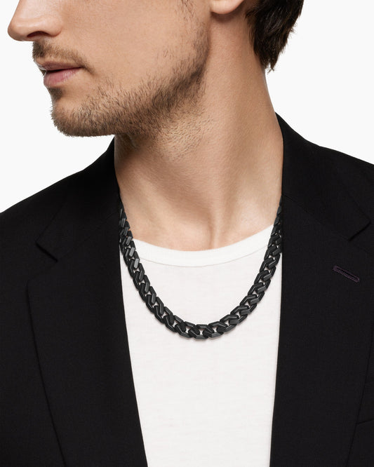 Men's Curb Chain Angular Link Necklace in Black Titanium, 11mm
