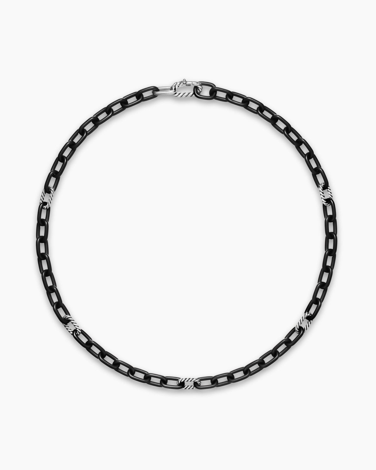 Mens DY Madison Chain Necklace in Black Titanium with Sterling Silver, 8.5mm