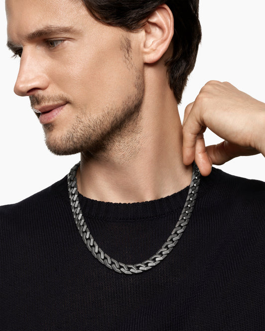 Men's Curb Chain Angular Link Necklace in Anthracite Titanium, 11mm