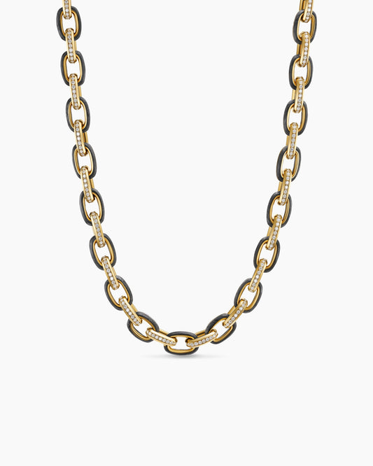 Mens Streamline Oval Link Necklace in 18K Yellow Gold, 10.8mm
