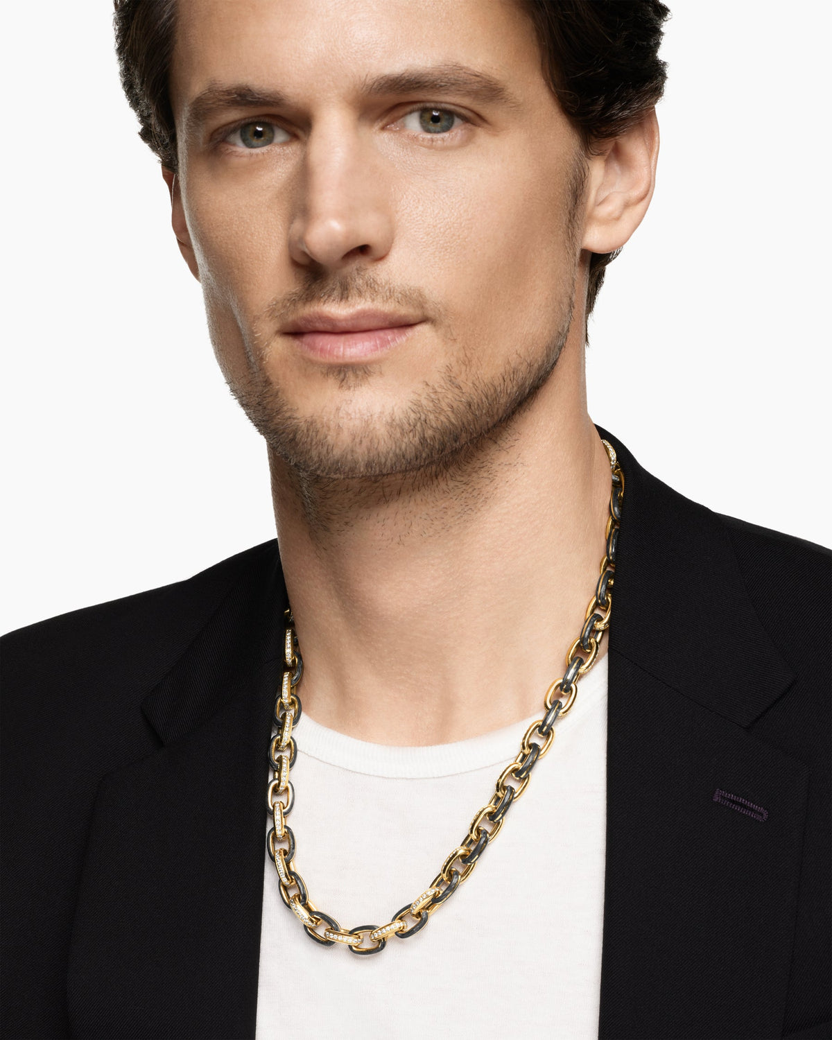 Mens Streamline Oval Link Necklace in 18K Yellow Gold, 10.8mm