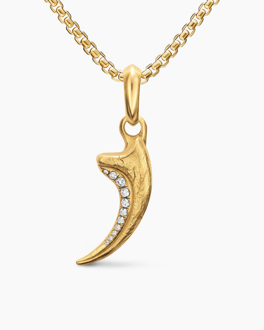 Mens Raptor Claw Amulet in 18K Yellow Gold with Diamonds, 27.3mm