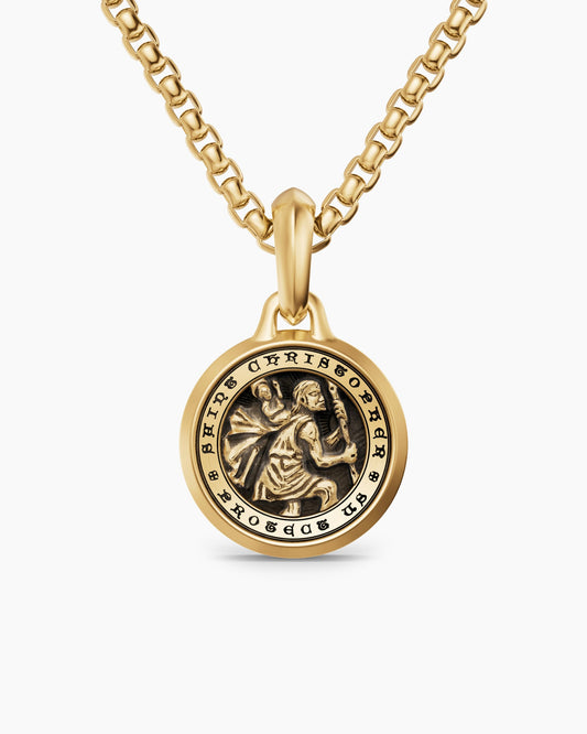Mens St. Christopher Amulet in 18K Yellow Gold, 21.2mm
