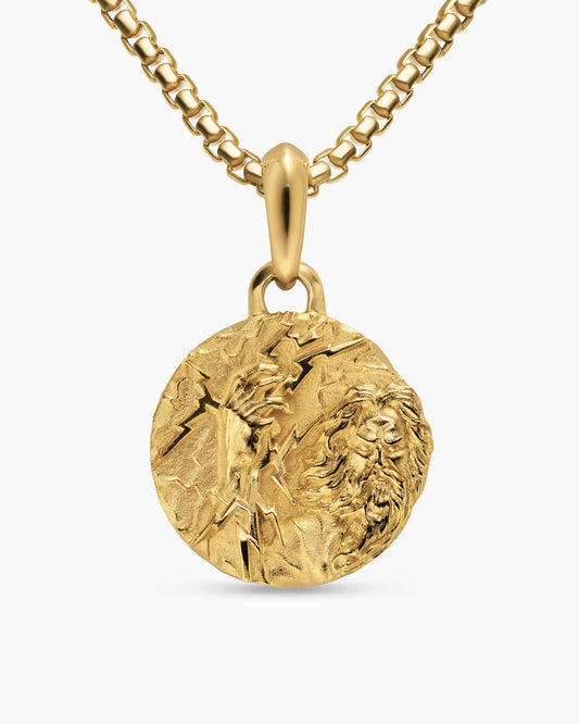 Mens Zeus Amulet in 18K Yellow Gold, 24mm