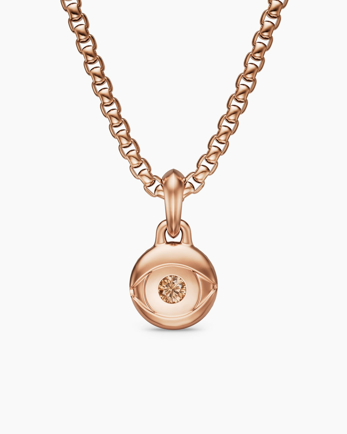 Mens Evil Eye Amulet in 18K Rose Gold with Cognac Diamond, 15mm