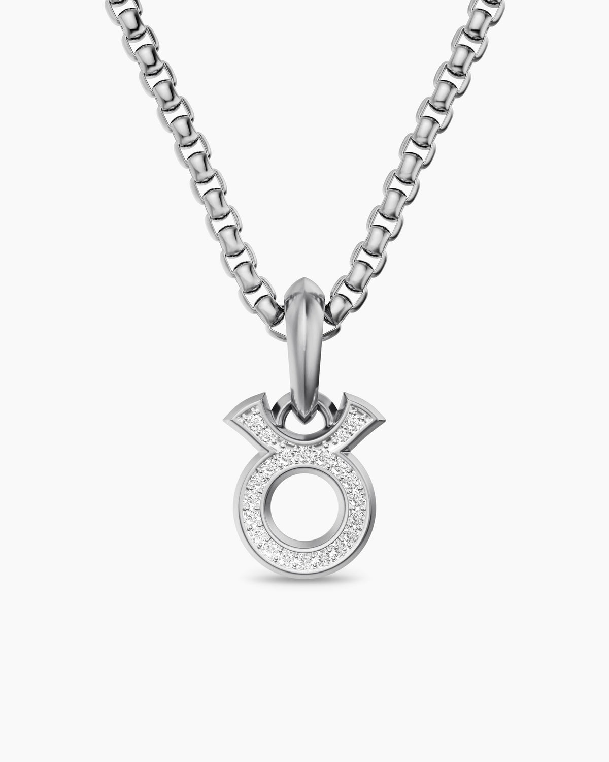 Mens Taurus Amulet in Sterling Silver with Diamonds, 14.5mm