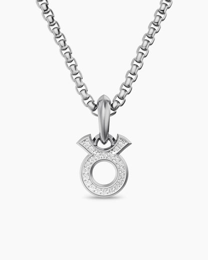 Mens Taurus Amulet in Sterling Silver with Diamonds, 14.5mm