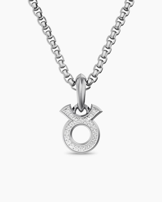 Mens Taurus Amulet in Sterling Silver with Diamonds, 14.5mm