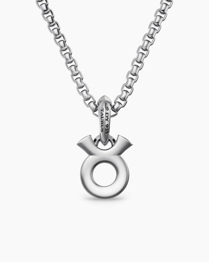 Mens Taurus Amulet in Sterling Silver with Diamonds, 14.5mm