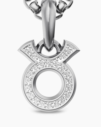 Mens Taurus Amulet in Sterling Silver with Diamonds, 14.5mm