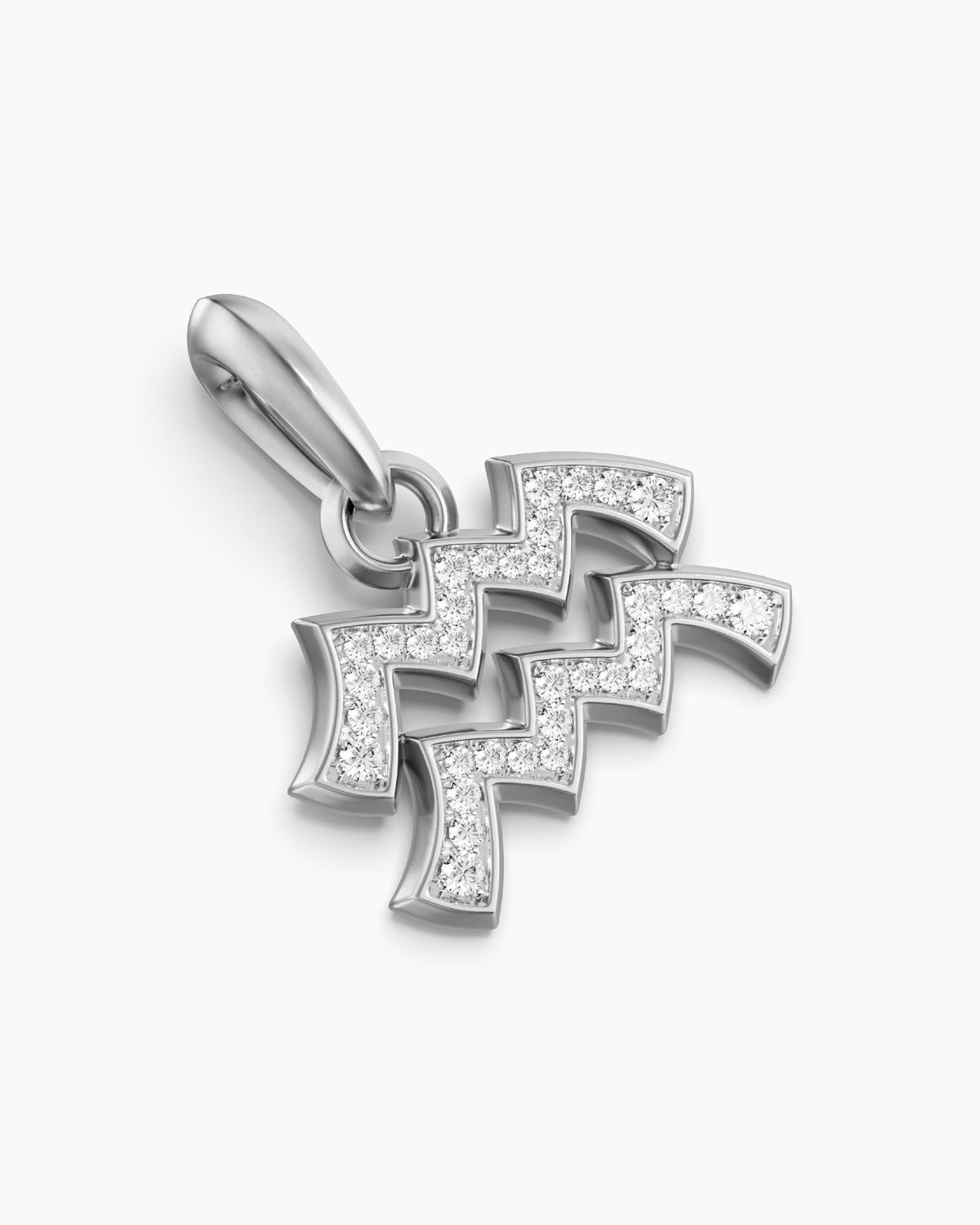 Mens Aquarius Amulet in Sterling Silver with Diamonds, 17.2mm