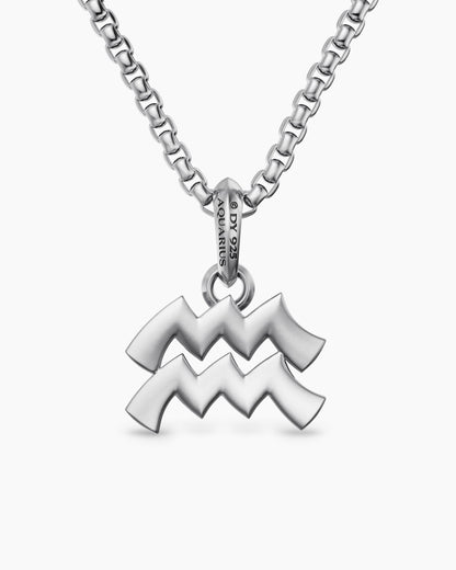 Mens Aquarius Amulet in Sterling Silver with Diamonds, 17.2mm