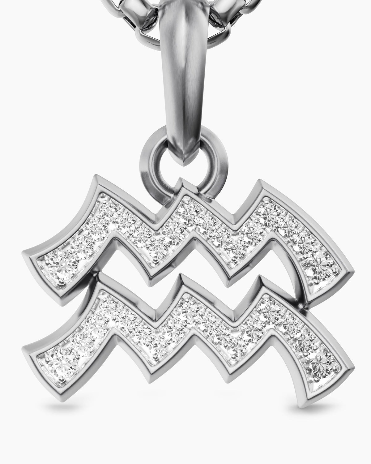 Mens Aquarius Amulet in Sterling Silver with Diamonds, 17.2mm