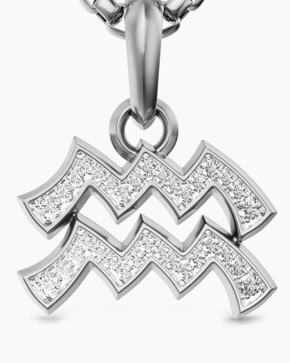 Mens Aquarius Amulet in Sterling Silver with Diamonds, 17.2mm