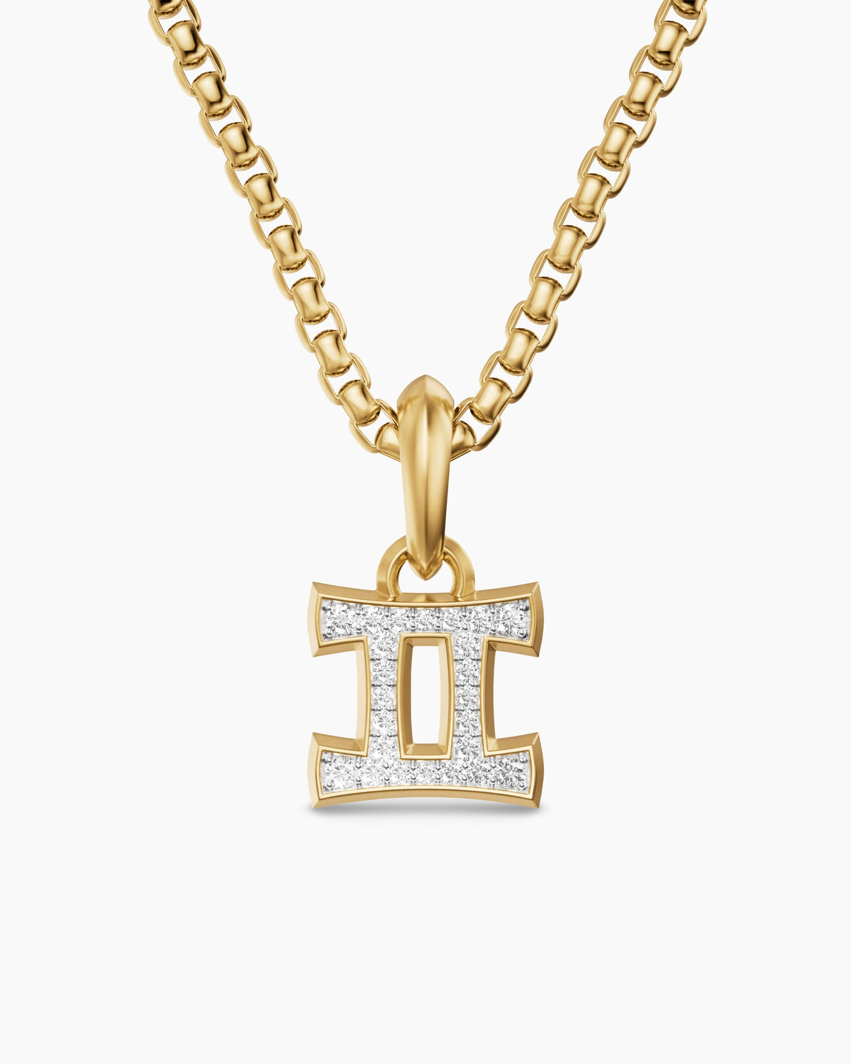 Mens Gemini Amulet in 18K Yellow Gold with Diamonds, 15.2mm