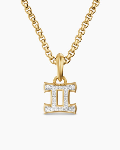 Mens Gemini Amulet in 18K Yellow Gold with Diamonds, 15.2mm
