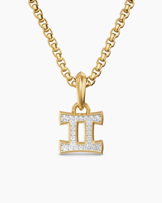 Mens Gemini Amulet in 18K Yellow Gold with Diamonds, 15.2mm