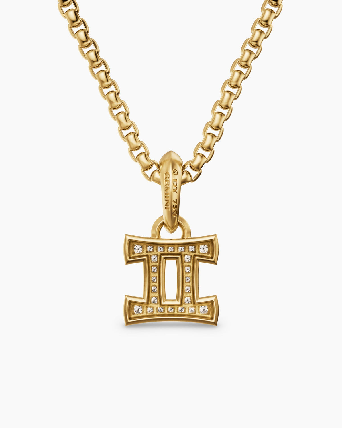 Mens Gemini Amulet in 18K Yellow Gold with Diamonds, 15.2mm