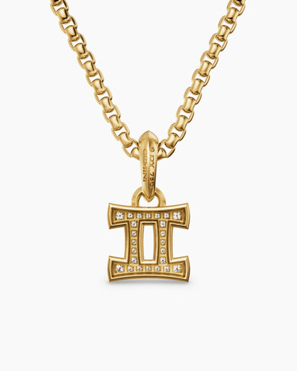 Mens Gemini Amulet in 18K Yellow Gold with Diamonds, 15.2mm