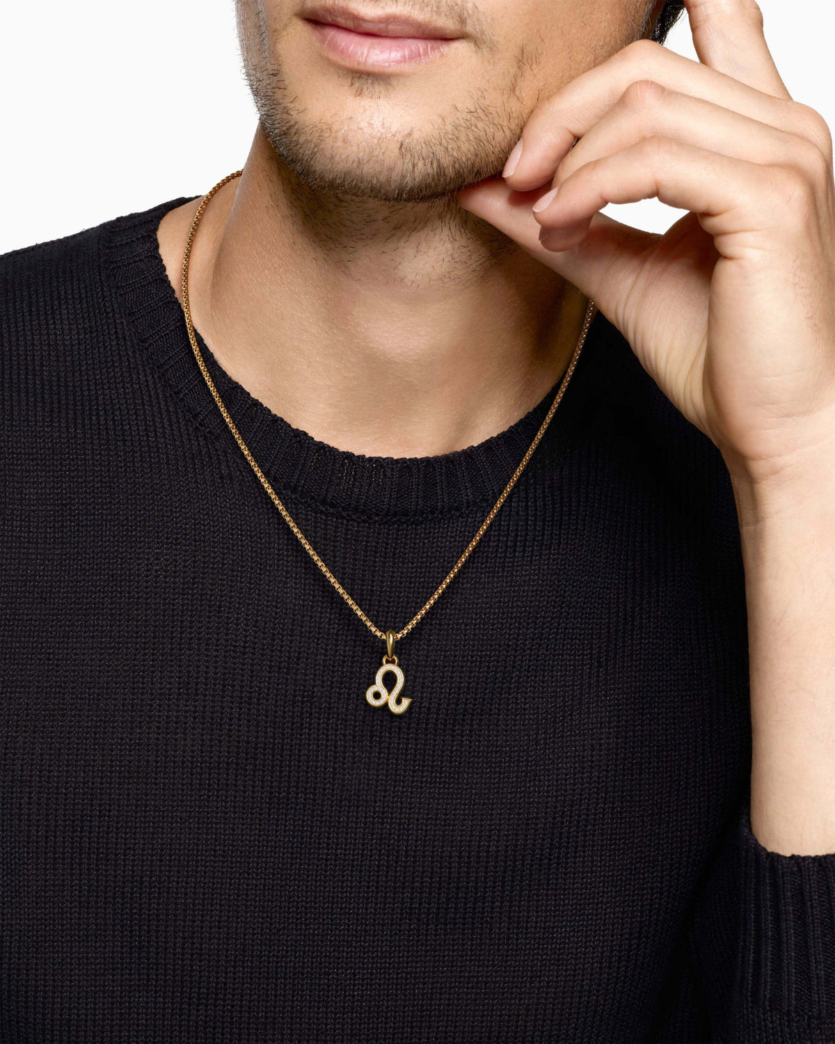 Mens Leo Amulet in 18K Yellow Gold with Diamonds, 20mm