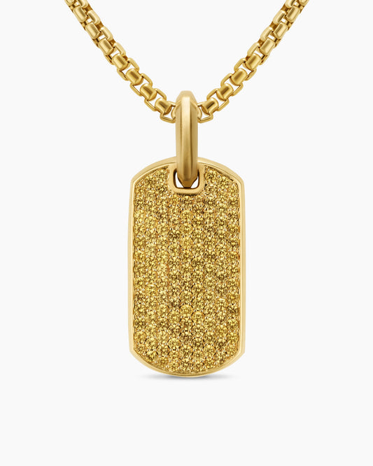 Men's Chevron Tag in 18K Yellow Gold with Yellow Sapphires, 27mm